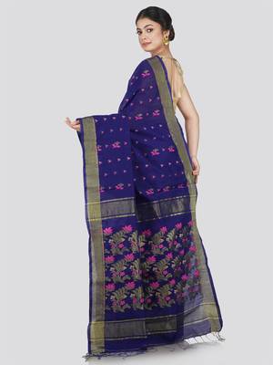 PinkLoom Women's Blue Hand_Woven Cotton_Silk Saree With Blouse 3