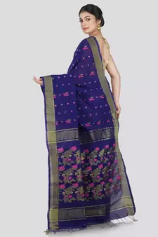 PinkLoom Women's Blue Hand_Woven Cotton_Silk Saree With Blouse