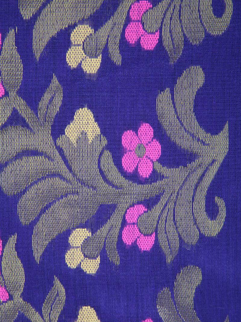 PinkLoom Women's Blue Hand_Woven Cotton_Silk Saree With Blouse