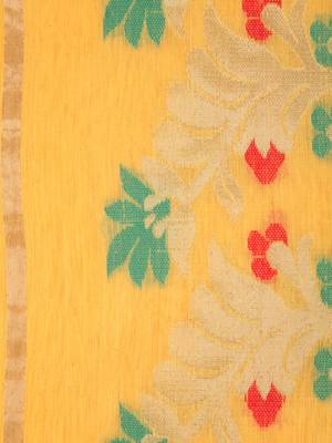 PinkLoom Women's Yellow Hand_Woven Cotton_Silk Saree With Blouse 2