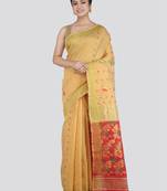 PinkLoom Women's Beige Hand_Woven Cotton_Silk Saree With Blouse