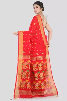 PinkLoom Women's Orange Hand_Woven Cotton_Silk Saree With Blouse