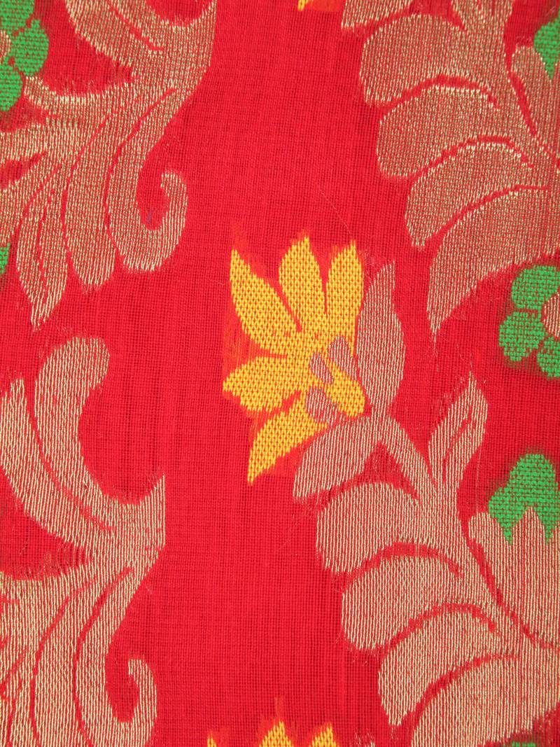 PinkLoom Women's Orange Hand_Woven Cotton_Silk Saree With Blouse