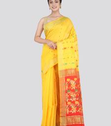PinkLoom Women's Yellow Hand_Woven Cotton_Silk Saree With Blouse