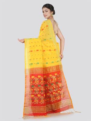 PinkLoom Women's Yellow Hand_Woven Cotton_Silk Saree With Blouse 3