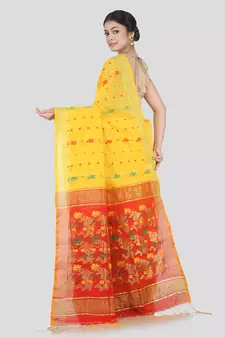 PinkLoom Women's Yellow Hand_Woven Cotton_Silk Saree With Blouse