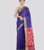 PinkLoom Women's Blue Hand_Woven Cotton_Silk Saree With Blouse