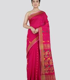 PinkLoom Women's Pink Hand_Woven Cotton_Silk Saree With Blouse