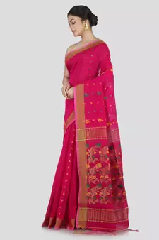 PinkLoom Women's Pink Hand_Woven Cotton_Silk Saree With Blouse