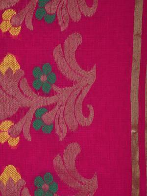 PinkLoom Women's Pink Hand_Woven Cotton_Silk Saree With Blouse 3