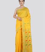 PinkLoom Women's Yellow Hand_Woven Cotton_Silk Saree With Blouse