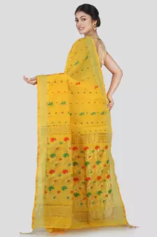 PinkLoom Women's Yellow Hand_Woven Cotton_Silk Saree With Blouse