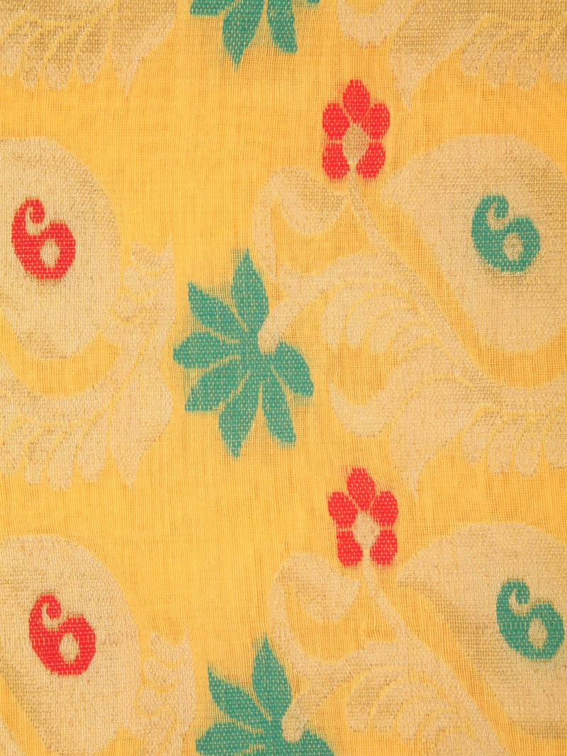 PinkLoom Women's Yellow Hand_Woven Cotton_Silk Saree With Blouse