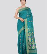 PinkLoom Women's Green Hand_Woven Cotton_Silk Saree With Blouse