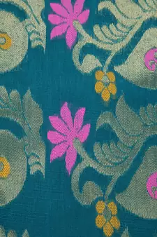 PinkLoom Women's Green Hand_Woven Cotton_Silk Saree With Blouse