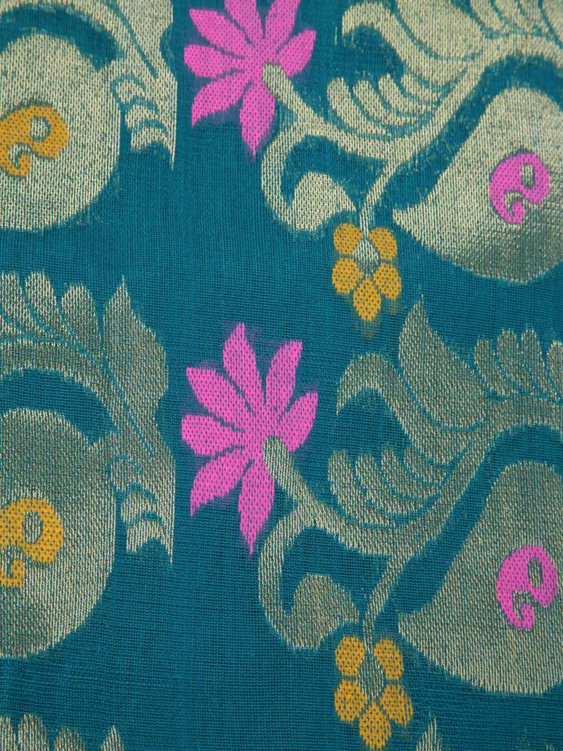 PinkLoom Women's Green Hand_Woven Cotton_Silk Saree With Blouse