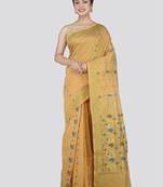 PinkLoom Women's Beige Hand_Woven Cotton_Silk Saree With Blouse