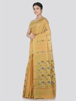 PinkLoom Women's Beige Hand_Woven Cotton_Silk Saree With Blouse 2