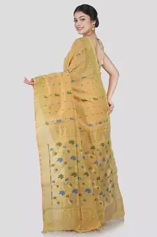 PinkLoom Women's Beige Hand_Woven Cotton_Silk Saree With Blouse