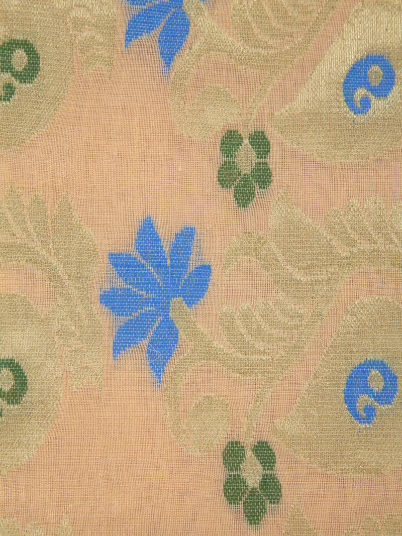 PinkLoom Women's Beige Hand_Woven Cotton_Silk Saree With Blouse