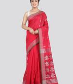 PinkLoom Women's Pink Hand_Woven Cotton_Silk Saree With Blouse