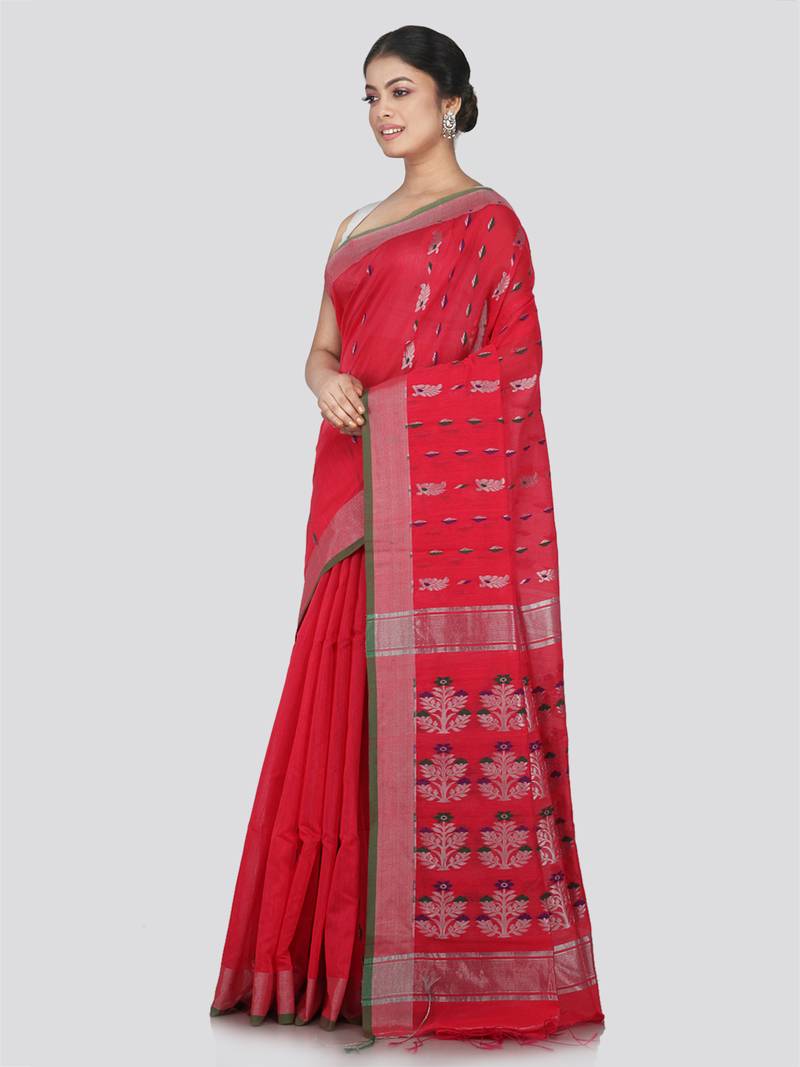PinkLoom Women's Pink Hand_Woven Cotton_Silk Saree With Blouse