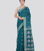 PinkLoom Women's Green Hand_Woven Cotton_Silk Saree With Blouse