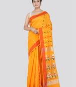 PinkLoom Women's Yellow Hand_Woven Cotton_Silk Saree With Blouse
