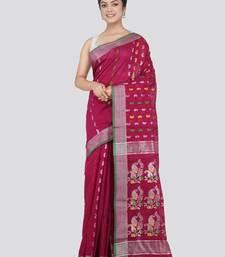 PinkLoom Women's Maroon Hand_Woven Cotton_Silk Saree With Blouse