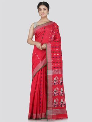 PinkLoom Women's Pink Hand_Woven Cotton_Silk Saree With Blouse 1