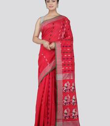 PinkLoom Women's Pink Hand_Woven Cotton_Silk Saree With Blouse