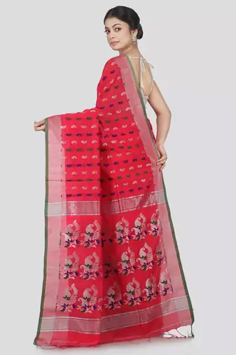 PinkLoom Women's Pink Hand_Woven Cotton_Silk Saree With Blouse