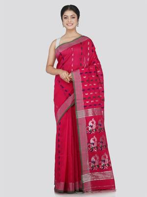 PinkLoom Women's Pink Hand_Woven Cotton_Silk Saree With Blouse 1