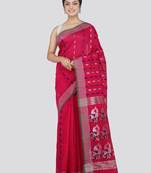 PinkLoom Women's Pink Hand_Woven Cotton_Silk Saree With Blouse