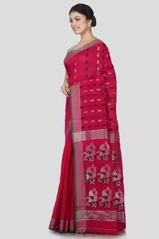 PinkLoom Women's Pink Hand_Woven Cotton_Silk Saree With Blouse