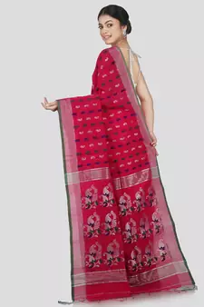PinkLoom Women's Pink Hand_Woven Cotton_Silk Saree With Blouse