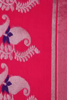 PinkLoom Women's Pink Hand_Woven Cotton_Silk Saree With Blouse