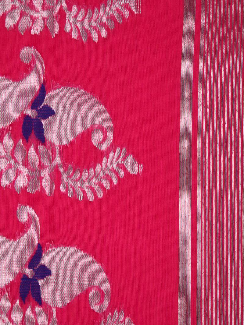 PinkLoom Women's Pink Hand_Woven Cotton_Silk Saree With Blouse