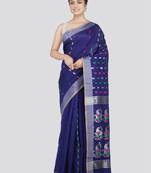 PinkLoom Women's Blue Hand_Woven Cotton_Silk Saree With Blouse