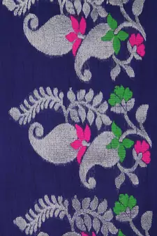 PinkLoom Women's Blue Hand_Woven Cotton_Silk Saree With Blouse