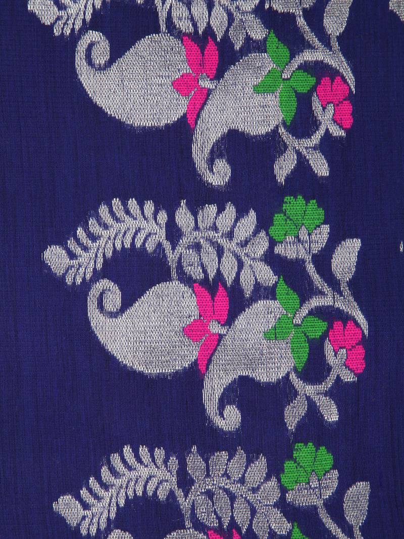 PinkLoom Women's Blue Hand_Woven Cotton_Silk Saree With Blouse