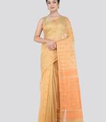 Pinkloom Women'S Beige Hand_Woven Cotton Jamdani Saree Without Blouse