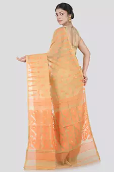 Pinkloom Women'S Beige Hand_Woven Cotton Jamdani Saree Without Blouse