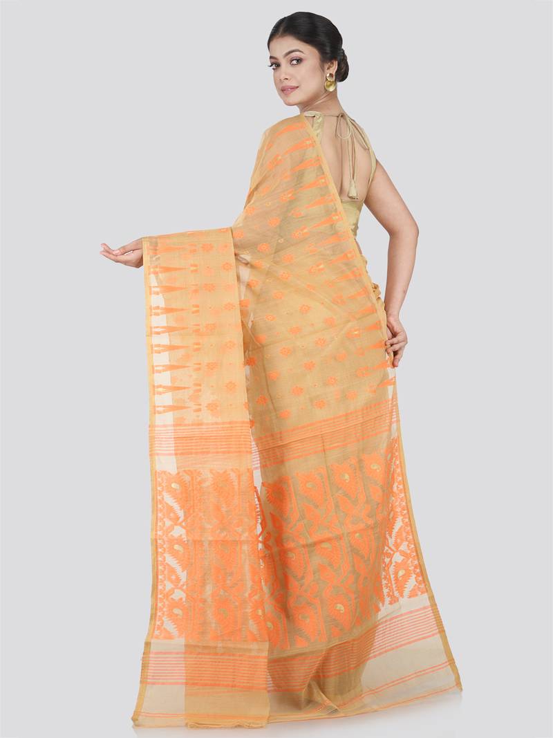Pinkloom Women'S Beige Hand_Woven Cotton Jamdani Saree Without Blouse