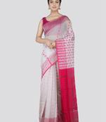 Pinkloom Women'S White Hand_Woven Cotton Jamdani Saree Without Blouse