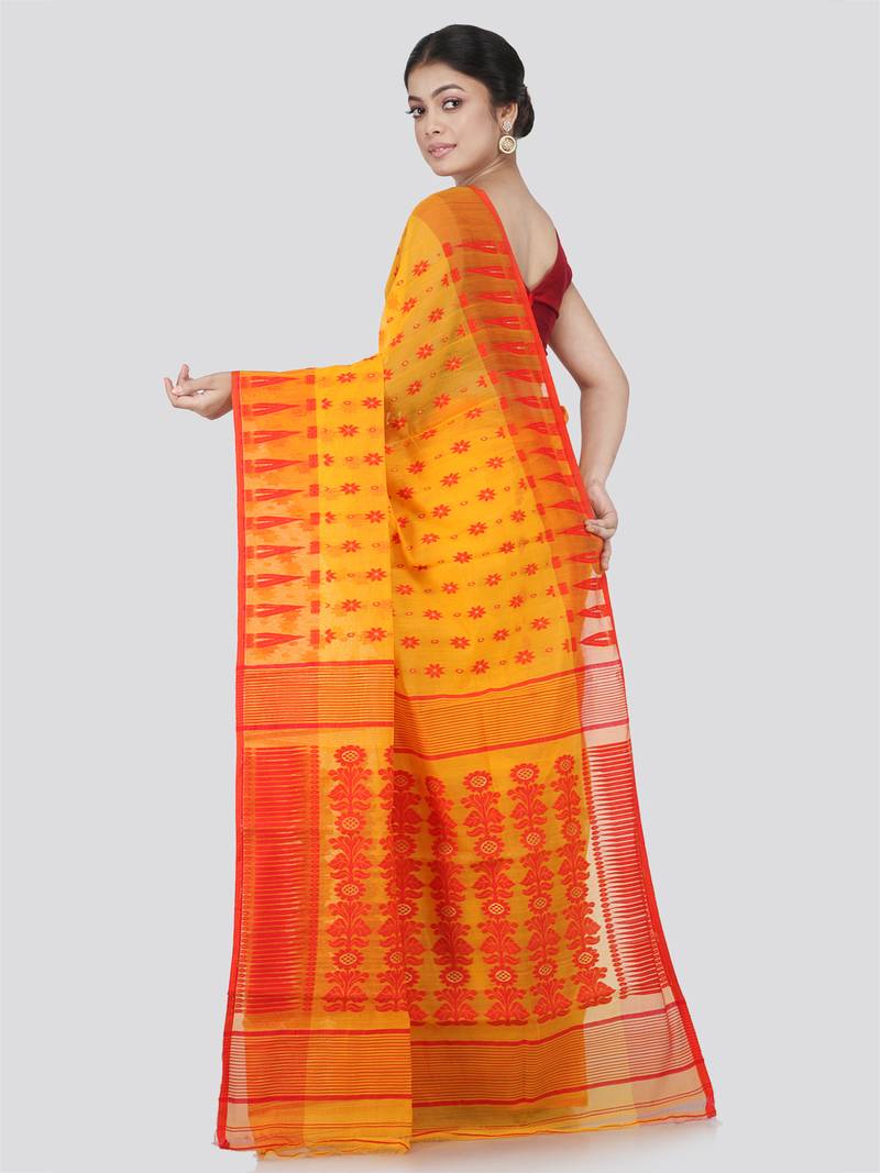 Pinkloom Women'S Yellow Hand_Woven Cotton Jamdani Saree Without Blouse