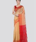 Pinkloom Women'S Beige Hand_Woven Cotton Jamdani Saree Without Blouse