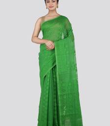 Pinkloom Women'S Green Hand_Woven Cotton Jamdani Saree Without Blouse