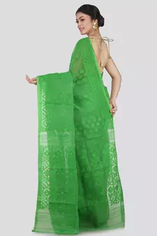 Pinkloom Women'S Green Hand_Woven Cotton Jamdani Saree Without Blouse