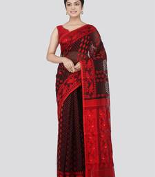 Pinkloom Women'S Black Hand_Woven Cotton Jamdani Saree Without Blouse